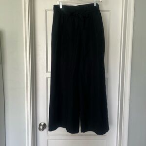 Women's Black Linen Wide-Leg Pants - size L